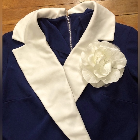 ⭐️🌟TRUE Vintage 70s Maxi Granny Dress Blue Poly Tweed White Trim XL - Picture 2 of 10